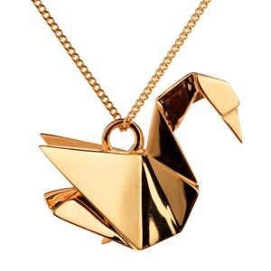 Origami Japanese Simple Gold Swan Necklace Pendant